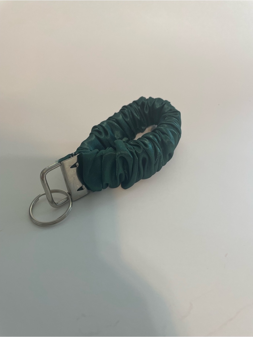 Satin Scrunchie Keyring Bracelet - Dark Green